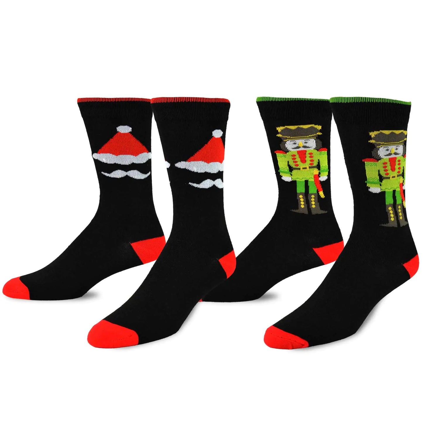 TeeHee Christmas Holiday Socks - Nutcracker and Santa Crew 2-Pack Socks for Men Sock Size 10-13