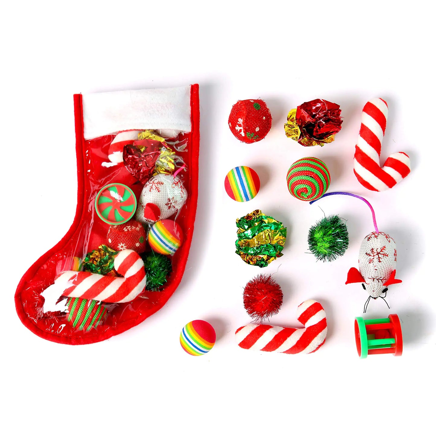 Highland Farms Festive Cat Toy Stocking - 12 Toy Assortment