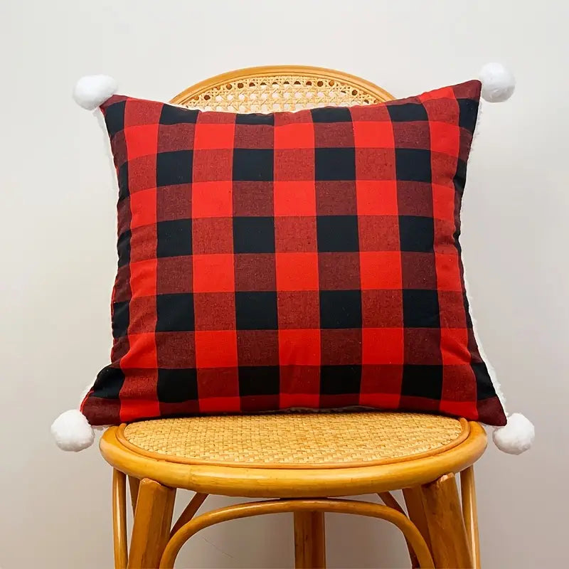 Christmas Pillowcase with Red Plaid & Fur , 17.72in