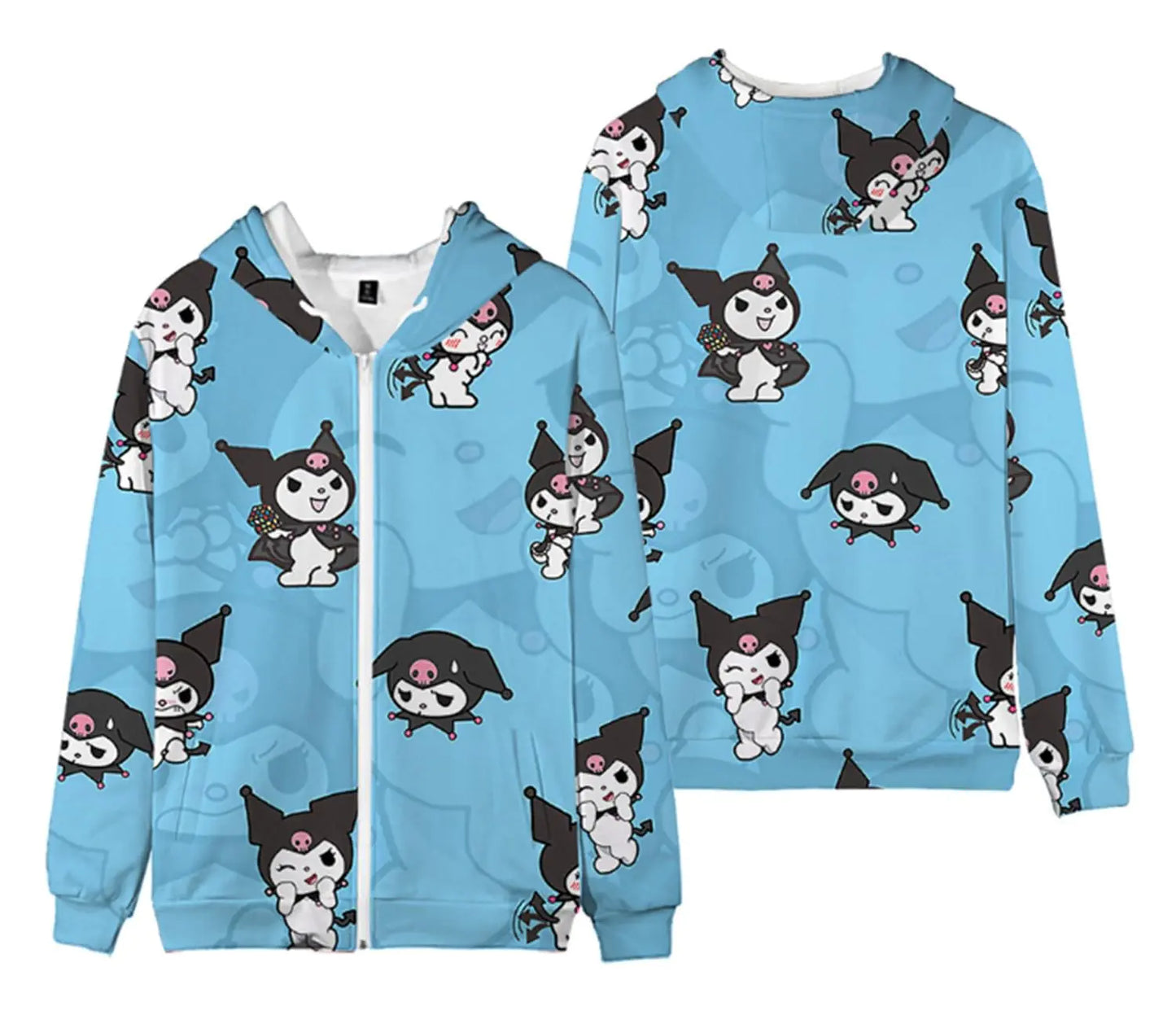 Kuromi Fleece-Lined Zip Hoodie - Girls' Cartoon Style sweater women