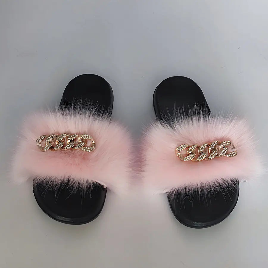 Plush Imitation Fox Fur Flip Flops Fashion Slippers women