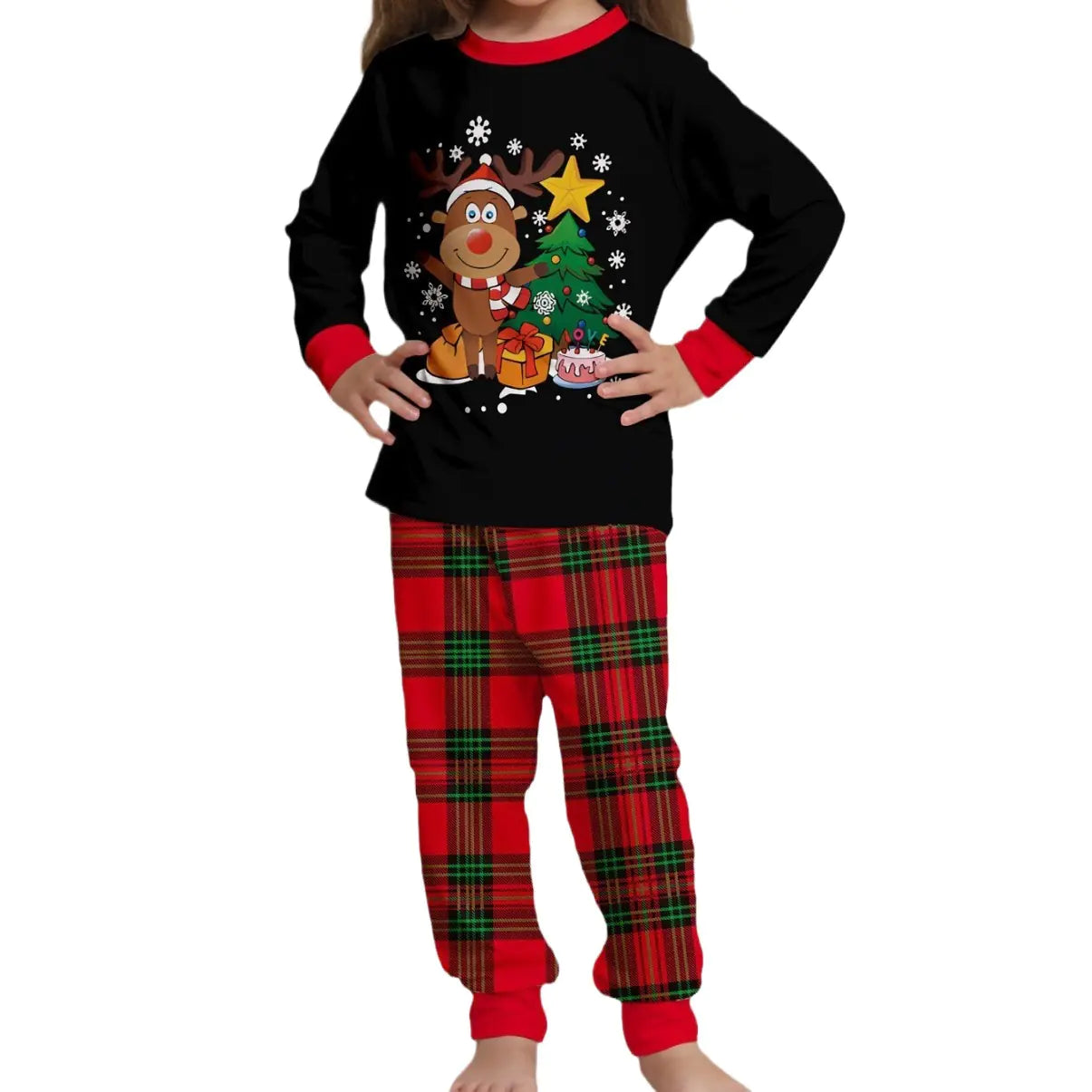 Cartoon Reindeer Christmas Family Pajama Set women men_ kid