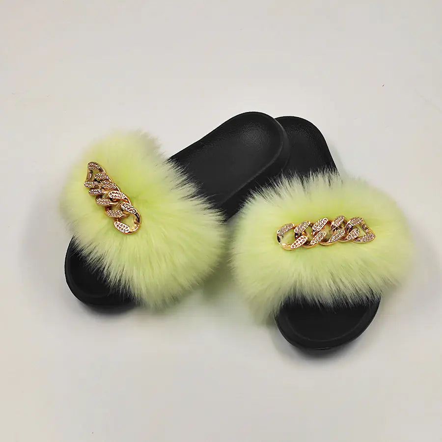 Plush Imitation Fox Fur Flip Flops Fashion Slippers women
