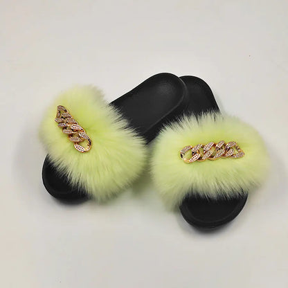 Plush Imitation Fox Fur Flip Flops Fashion Slippers women