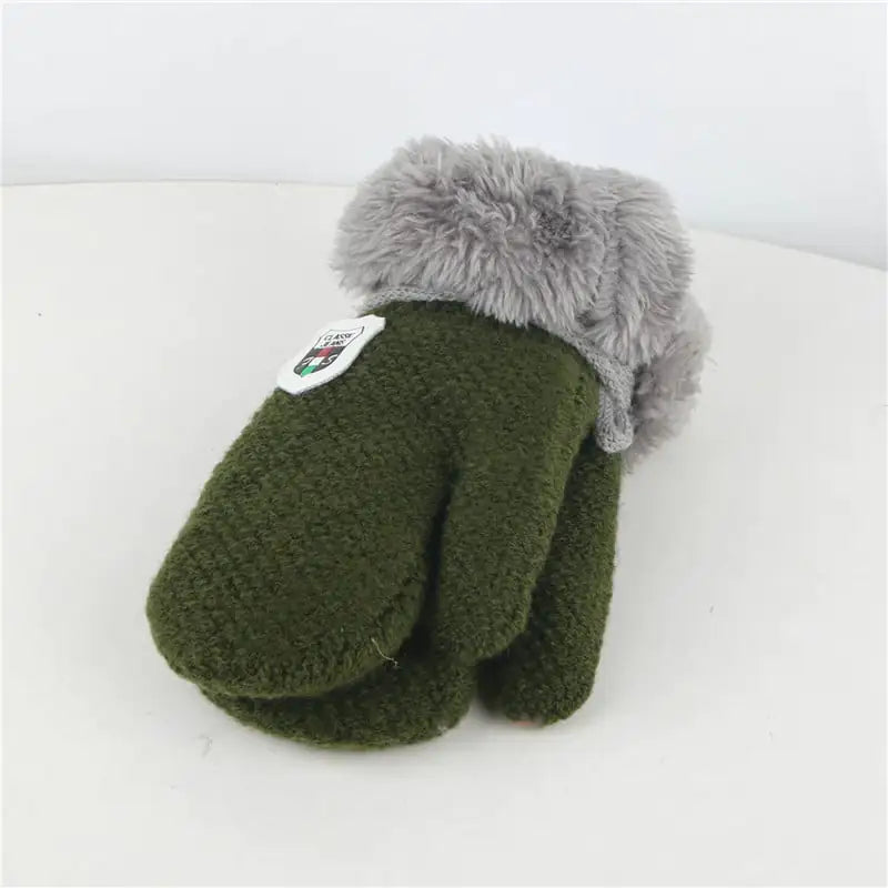 Children 's Thick Knitted Woolen Plush Mittens