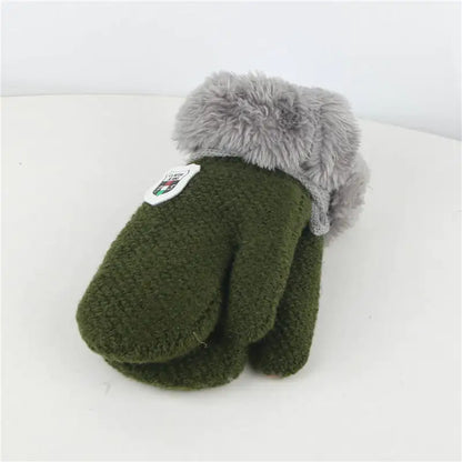 Children 's Thick Knitted Woolen Plush Mittens