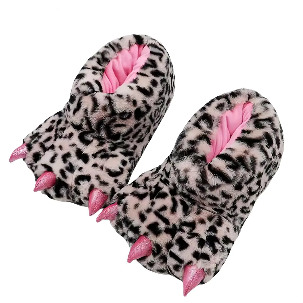 Pink Tiger Plush Paw Slippers women