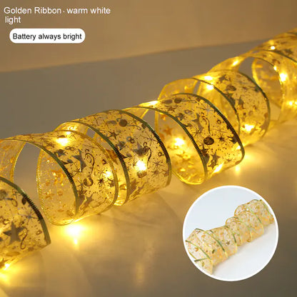 Christmas Ribbon Fairy Light String Garland for Decor