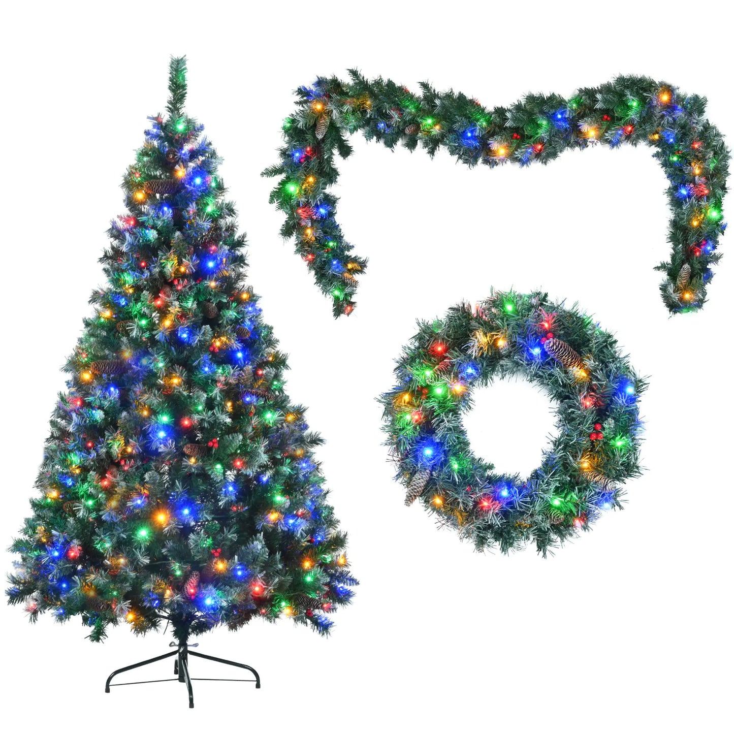 6ft Pre-Lit Dark Green Pine Christmas Tree Set garland