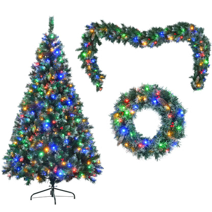 6ft Pre-Lit Dark Green Pine Christmas Tree Set garland