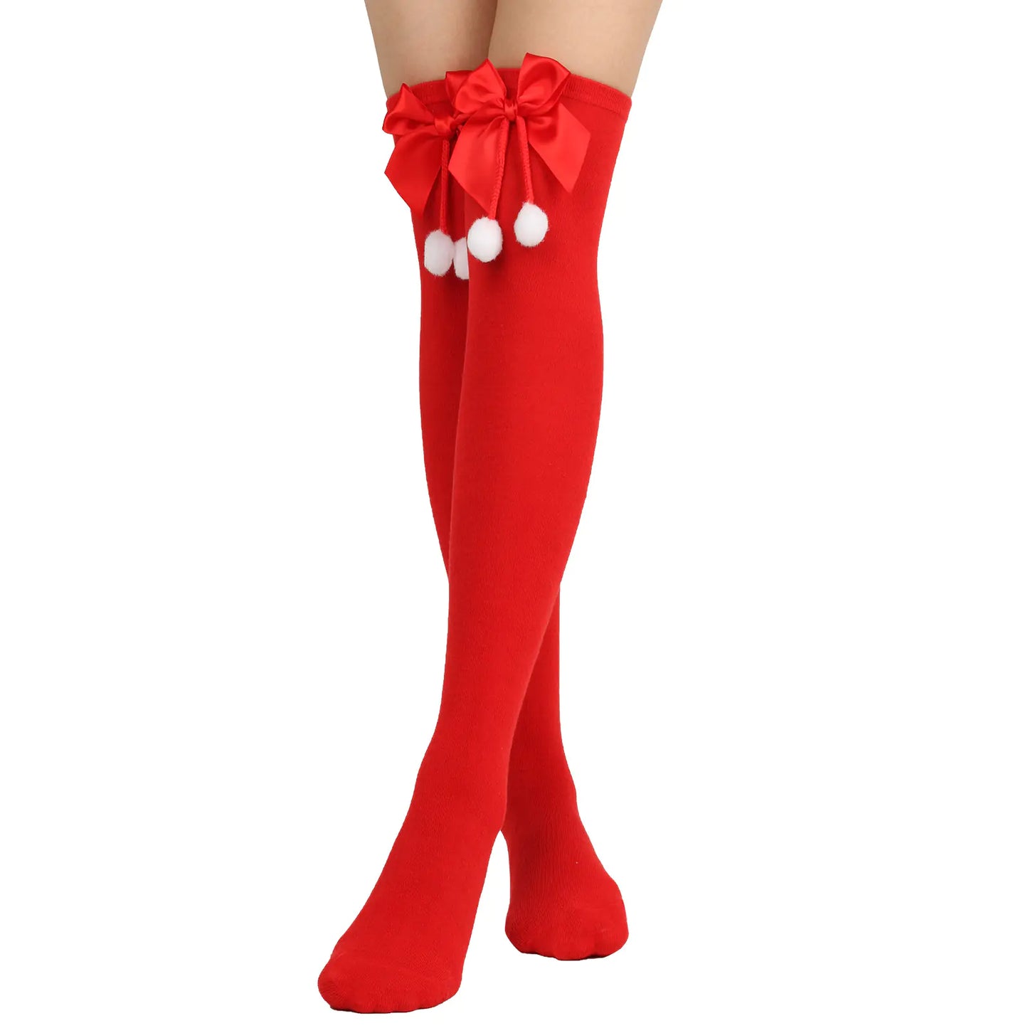 Bow Over Knee Christmas Socks for Women