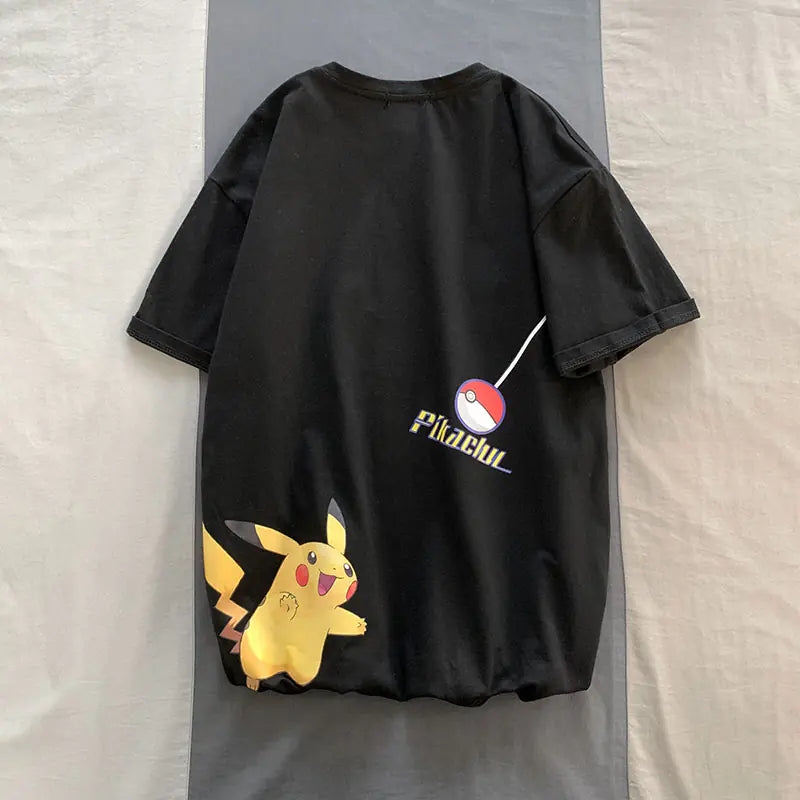 Harajuku Style Pikachu Loose Cotton T-Shirt for Men_