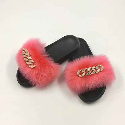 Plush Imitation Fox Fur Flip Flops Fashion Slippers women