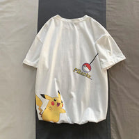 Harajuku Style Pikachu Loose Cotton T-Shirt for Men_