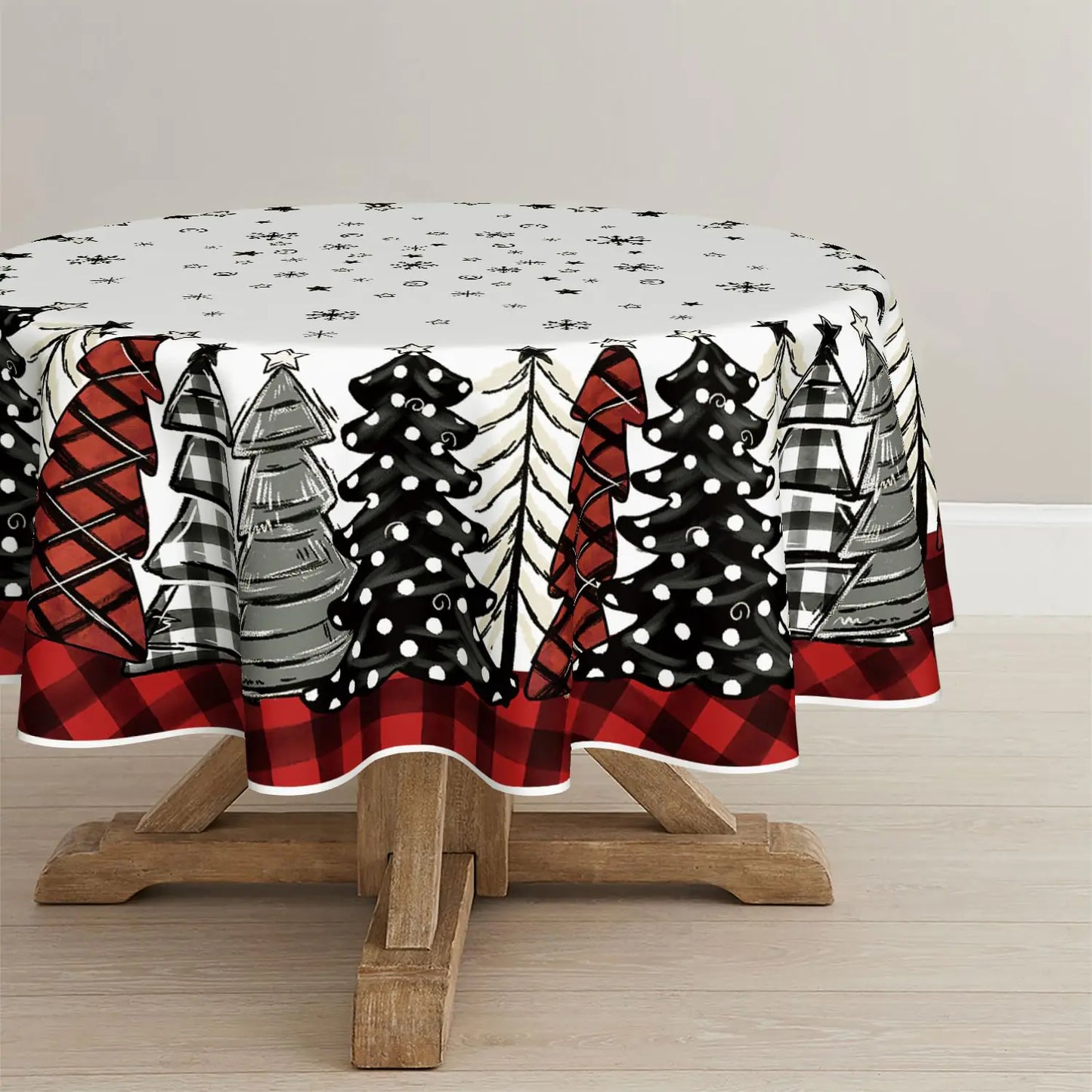 Horaldaily Festive Buffalo Plaid Christmas Tablecloth - 90" Round