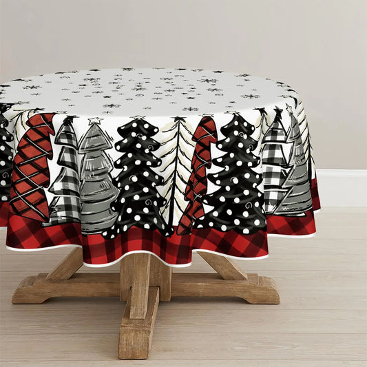 Horaldaily Festive Buffalo Plaid Christmas Tablecloth - 90" Round