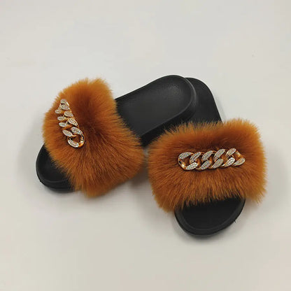 Plush Imitation Fox Fur Flip Flops Fashion Slippers women