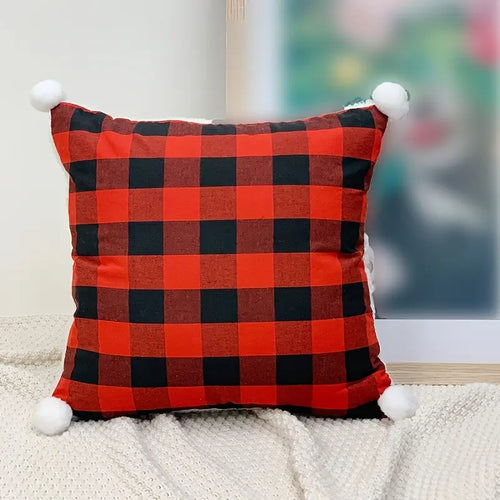Christmas Pillowcase with Red Plaid &amp; Fur , 17.72in