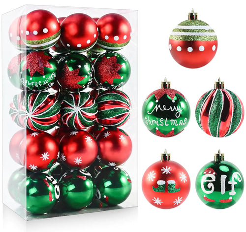 30PCS Christmas Ball Ornaments - 2.36 Inch Red Green Christmas Balls Shatterproof Christmas Tree Hanging Ball Ornaments Decorations for Xmas Trees