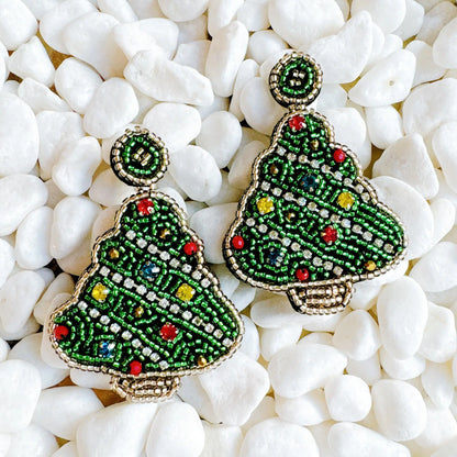 Beaded Holiday Tree Earrings women