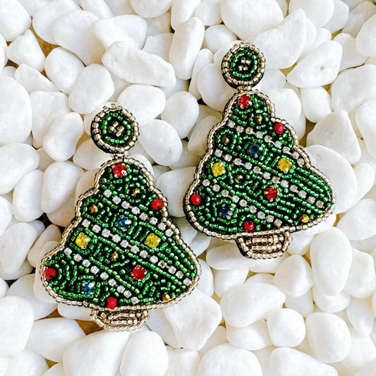 Beaded Holiday Tree Earrings women