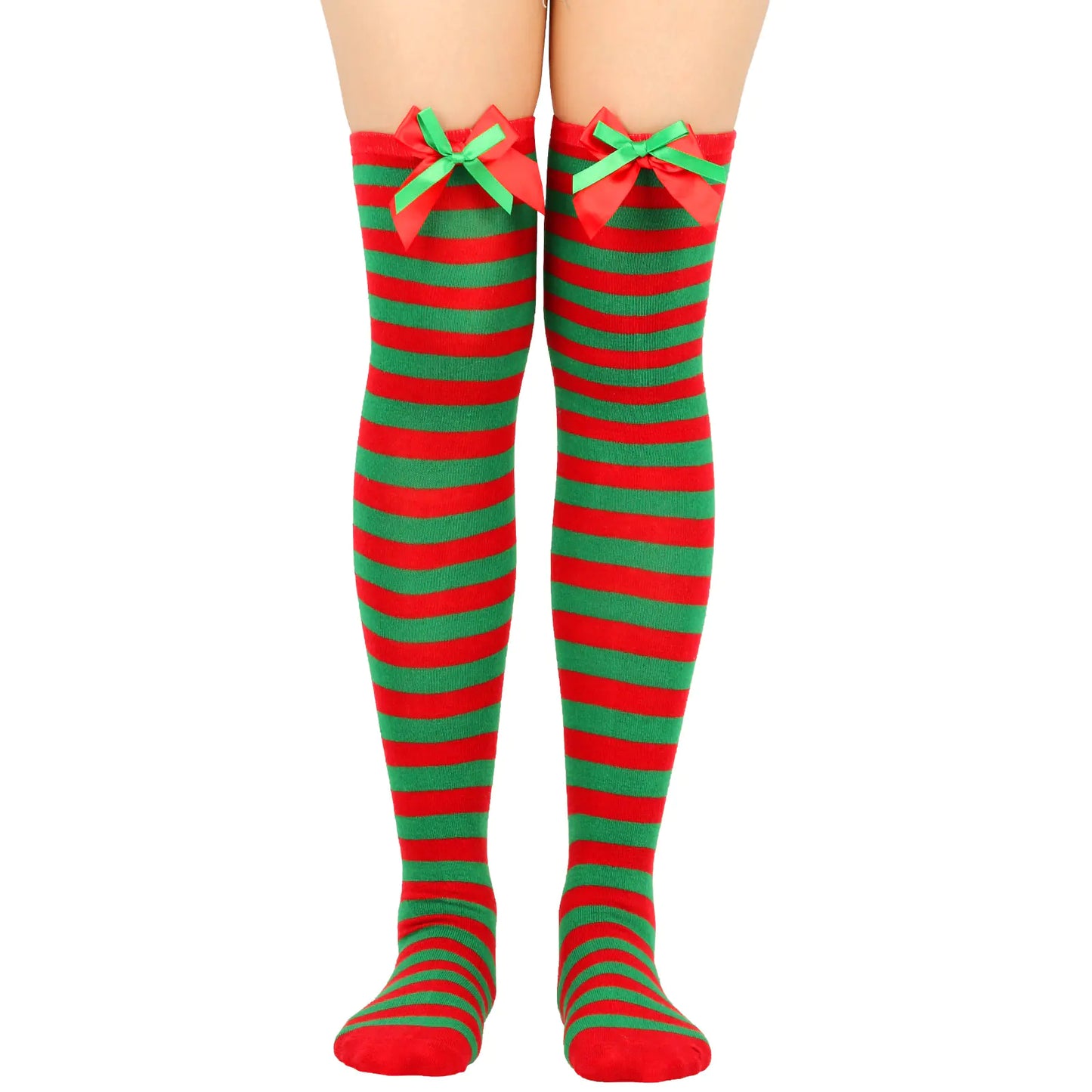 Bow Over Knee Christmas Socks for Women