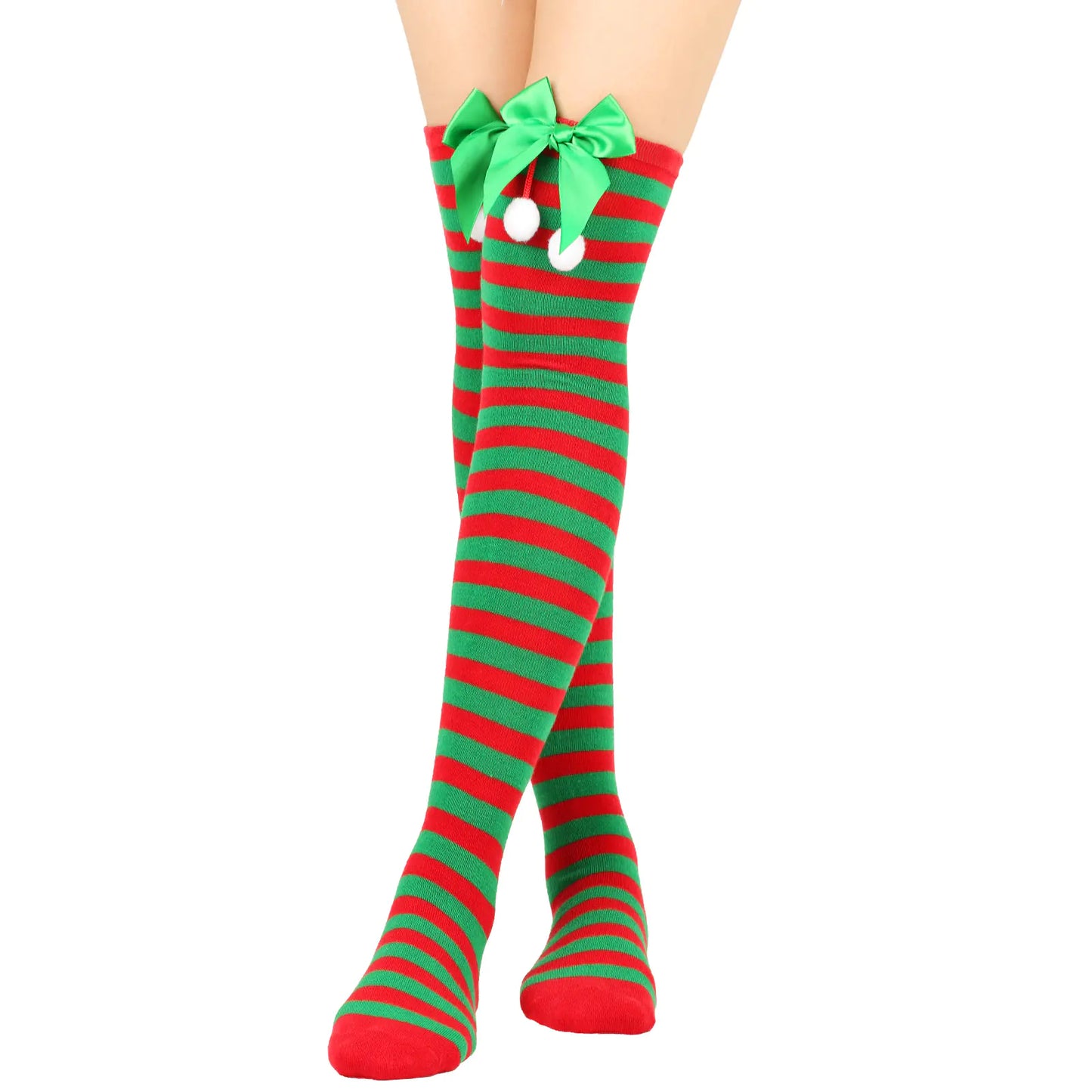 Bow Over Knee Christmas Socks for Women
