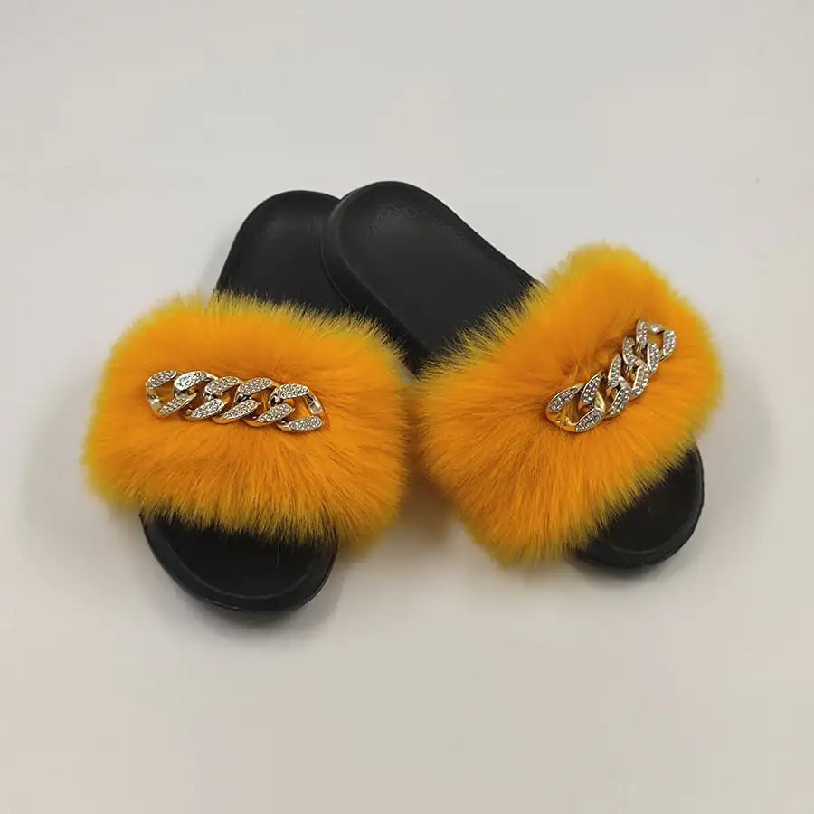 Plush Imitation Fox Fur Flip Flops Fashion Slippers women
