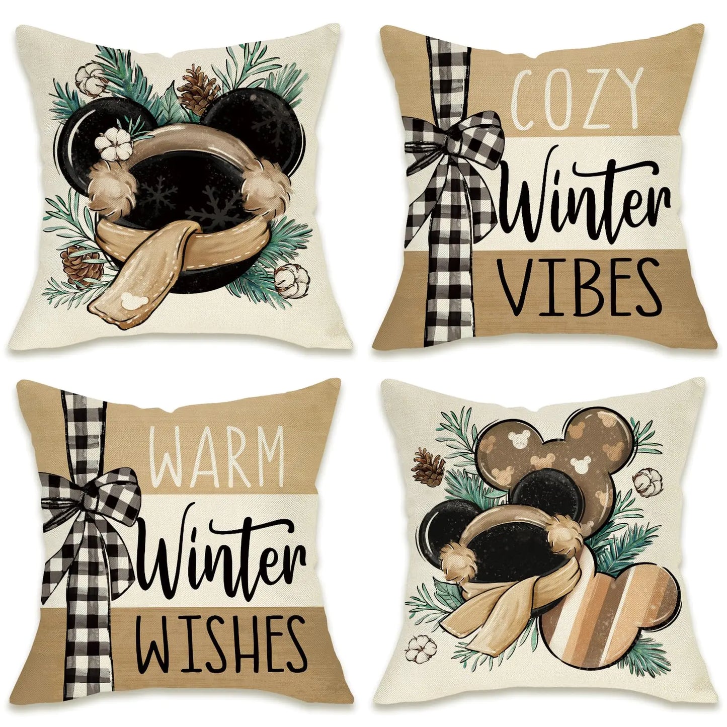 Cozy Pine Needle Throw Pillow Covers Set 16x16