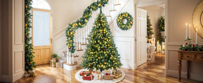 6ft Pre-Lit Dark Green Pine Christmas Tree Set garland