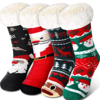 Jeyiour 4-Pack Cozy Christmas Fleece Slipper Socks kids