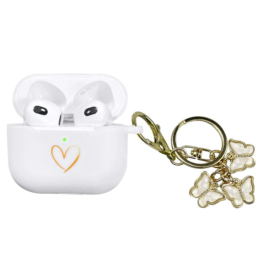 AirPods 3 Gold Heart Silicone Case & Butterfly Keychain gift