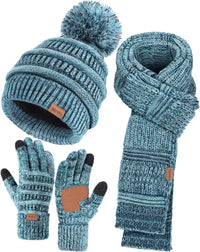 Winter Beanie Hat Scarf Gloves Set for Women 3 PCS