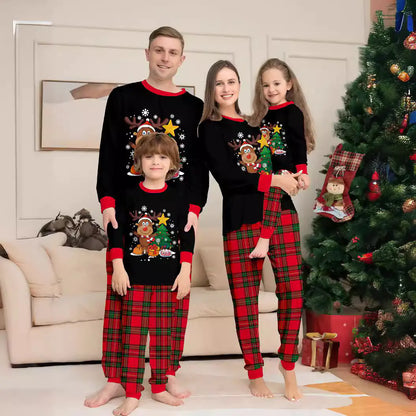 Cartoon Reindeer Christmas Family Pajama Set women men_ kid