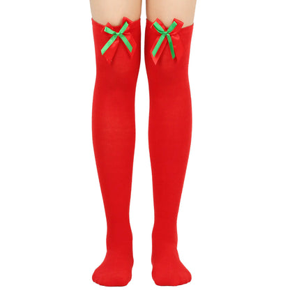 Bow Over Knee Christmas Socks for Women