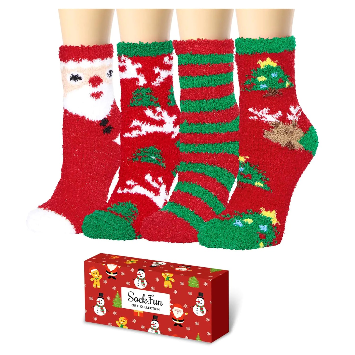 Holiday Cozy Socks Set for Her - 4 Pairs Fleece Winter Warmth