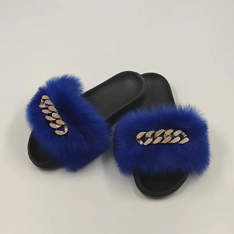 Plush Imitation Fox Fur Flip Flops Fashion Slippers women