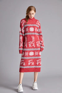 Christmas Reindeer Velvet Sweater Dress for Women