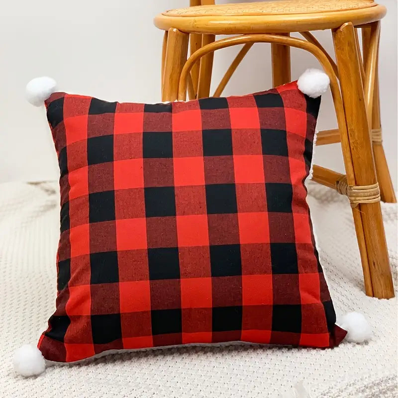 Christmas Pillowcase with Red Plaid &amp; Fur , 17.72in