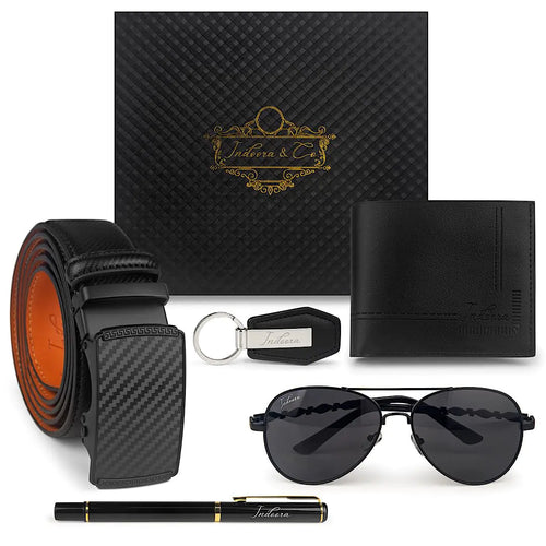 Men_'s 5-in-1 Black Leather Gift Set - Perfect for All Occasions