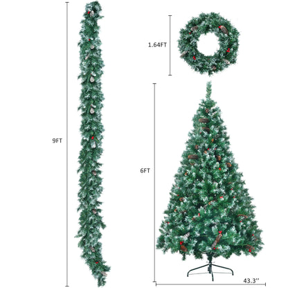 6ft Pre-Lit Dark Green Pine Christmas Tree Set garland