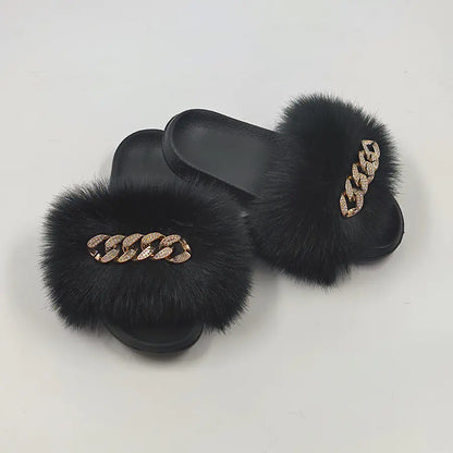 Plush Imitation Fox Fur Flip Flops Fashion Slippers women