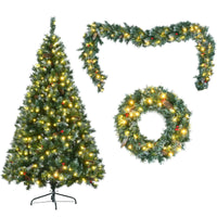 6ft Pre-Lit Dark Green Pine Christmas Tree Set garland