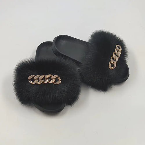 Plush Imitation Fox Fur Flip Flops Fashion Slippers women