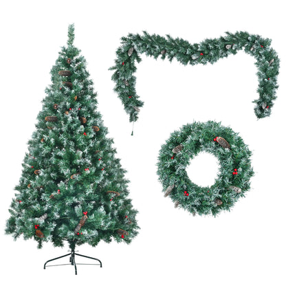 6ft Pre-Lit Dark Green Pine Christmas Tree Set garland