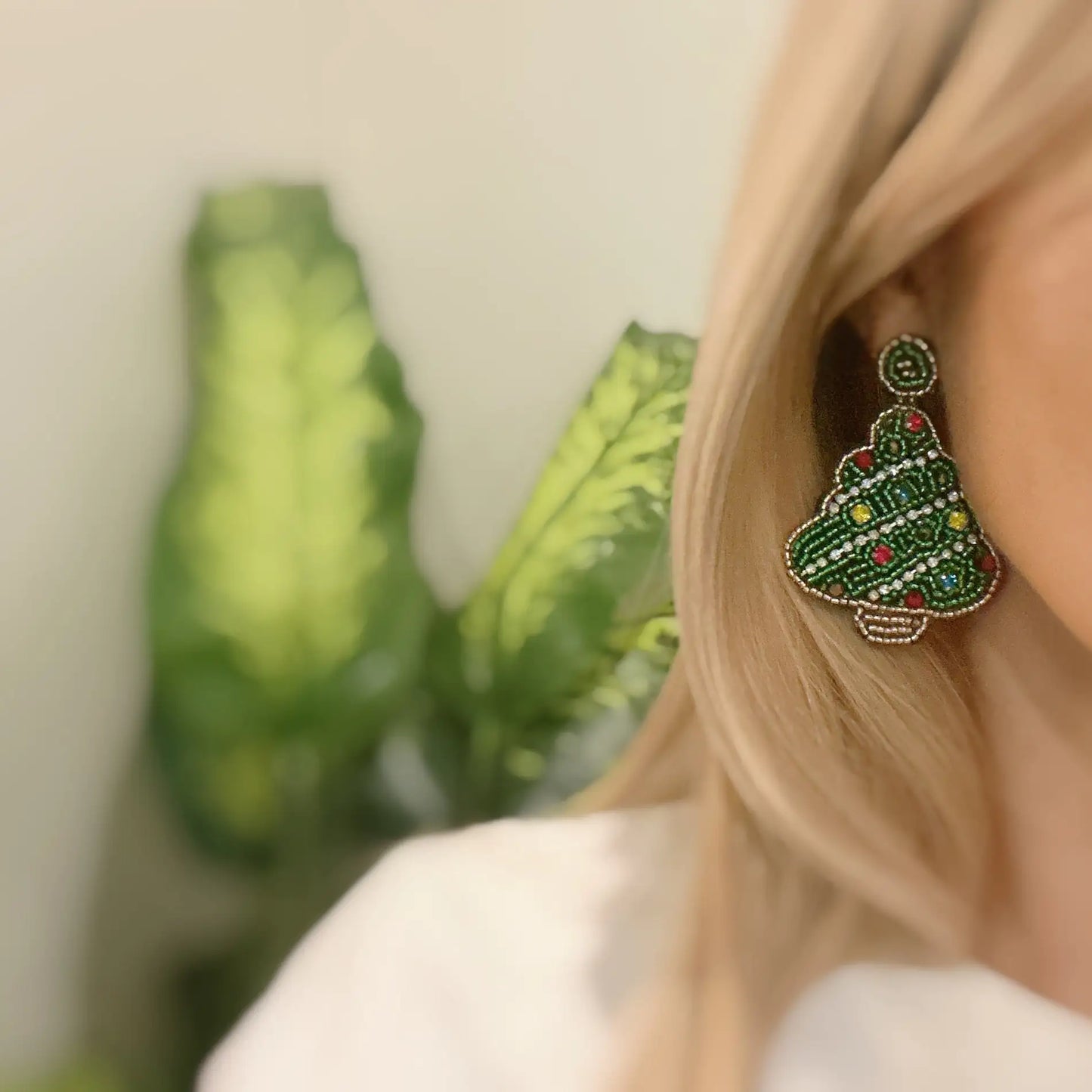 Beaded Holiday Tree Earrings women