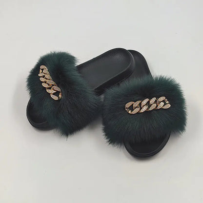 Plush Imitation Fox Fur Flip Flops Fashion Slippers women