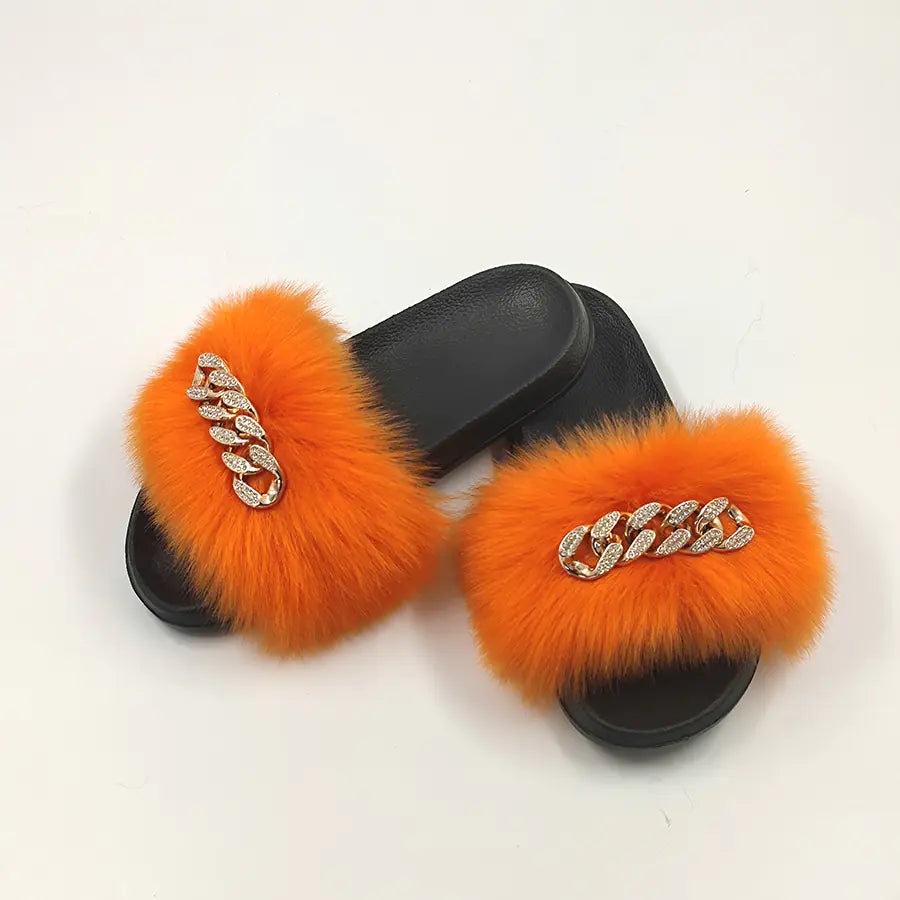 Plush Imitation Fox Fur Flip Flops Fashion Slippers women
