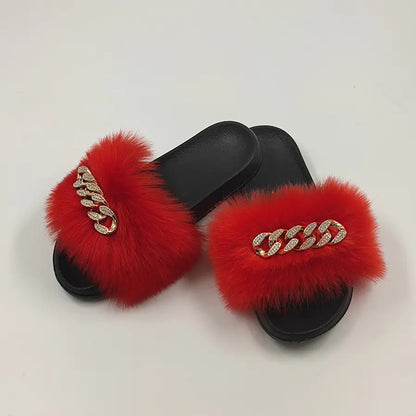 Plush Imitation Fox Fur Flip Flops Fashion Slippers women