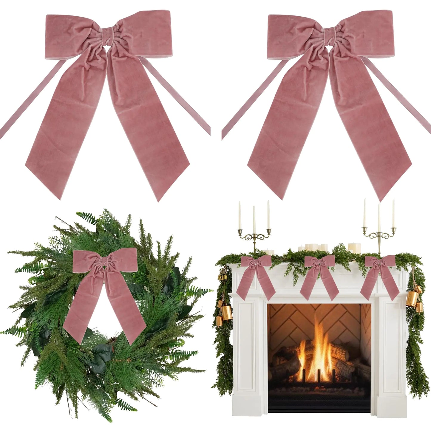Velvet Pink Rosy Bows 7" Tie-Ons 2-Pack garland